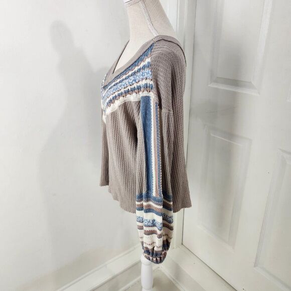 Free People Sweater Womens XS Copenhagen Thermal Waffle Contrasting Sleeves - Picture 5 of 16